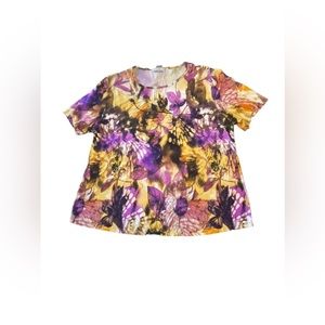 Peter Nygard Floral Print Purple/Yellow Short Sleeved Shirt Size 1X